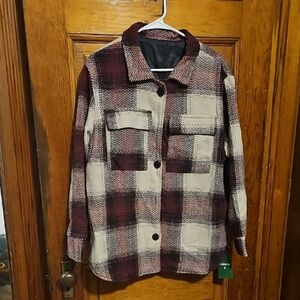 NWT Halara Plaid Jacket - Burgundy and Cream MED